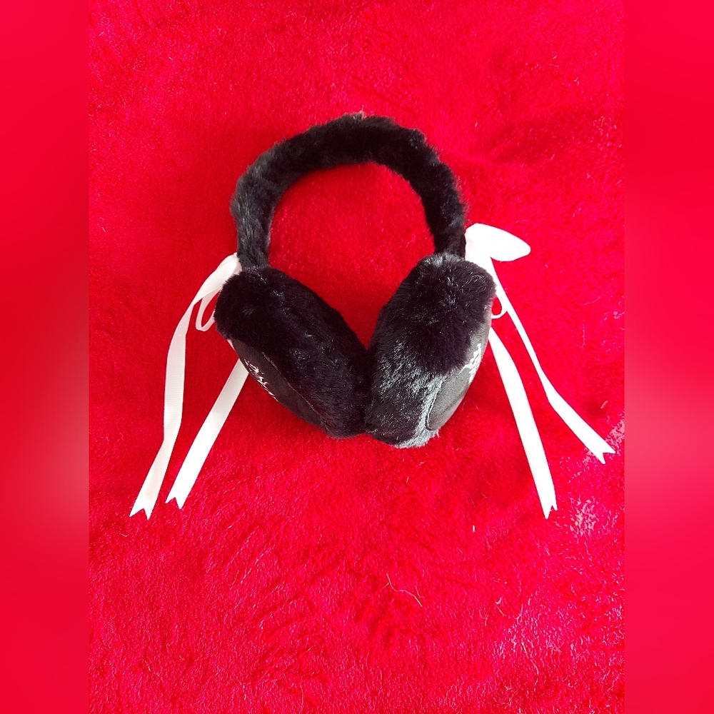 Dolls Kill Earmuffs Black With Pink Ribbons Whatnot Exclusive